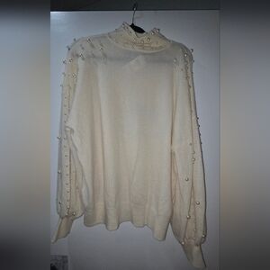 Elegant Pearl-Embellished Cream Sweater